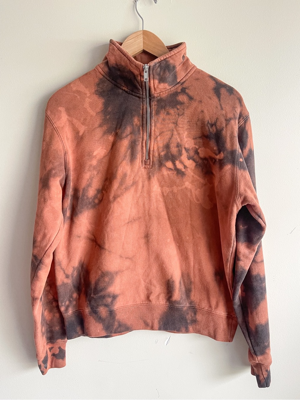 Brandy Melville John Galt Bleach Tie Dye Quarter Zip Sweatshirt Pullover
